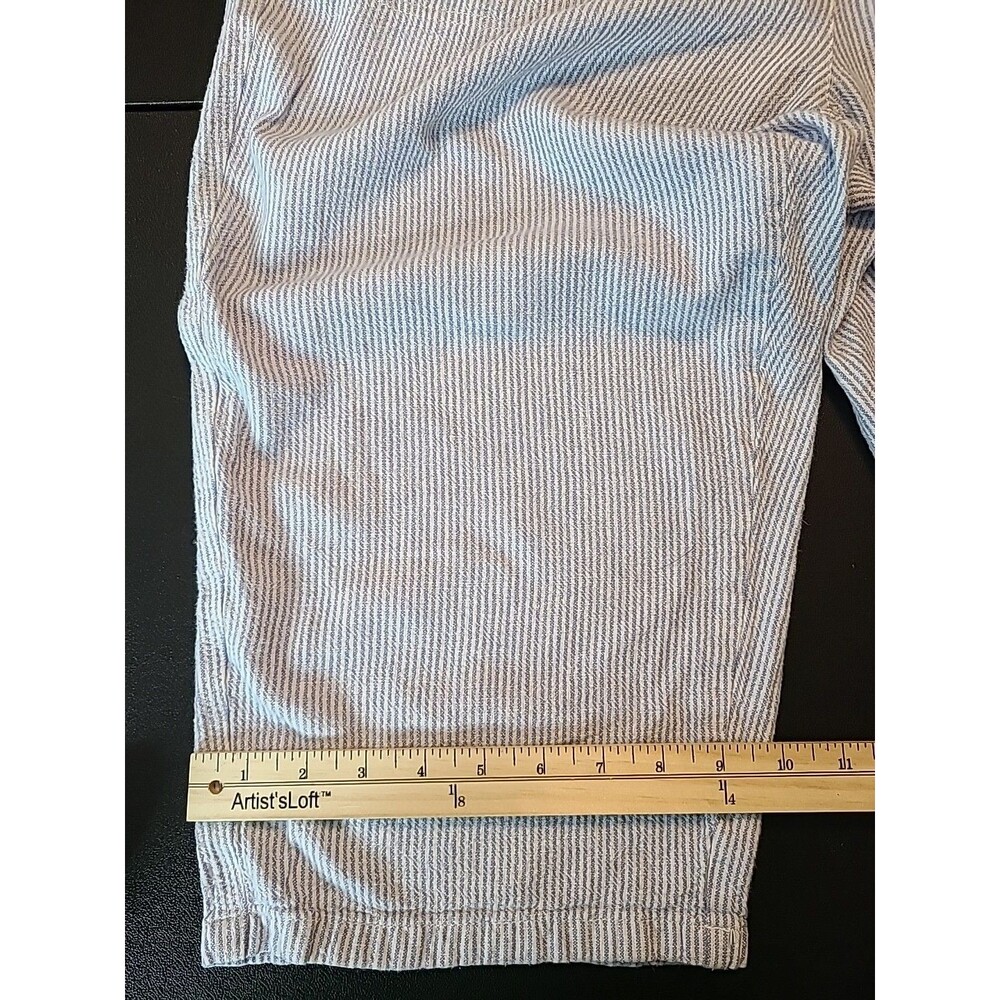 Per Se Linen Blend Striped Crop Pants 1X Blue White Coastal Grandma Nautical - Picture 7 of 7